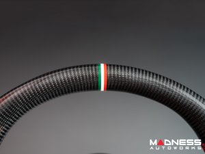 Alfa Romeo Giulia Custom Steering Wheel - Carbon Fiber - Round Top/ Flat Bottom - w/ Italian Stripe - Non QV Models - Alcantara